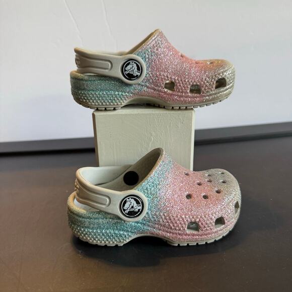 Crocs Classic Clog Kids C5 Glitter Rainbow Ombre Sparkle Slip-On Shoes - Picture 6 of 10